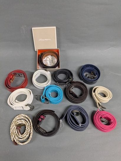 Set of belts, including leather belts, featuring:...