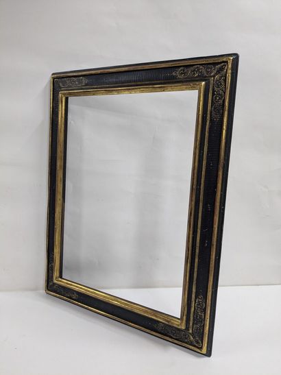 Set of two lacquered wooden frames with gold-trimmed...
