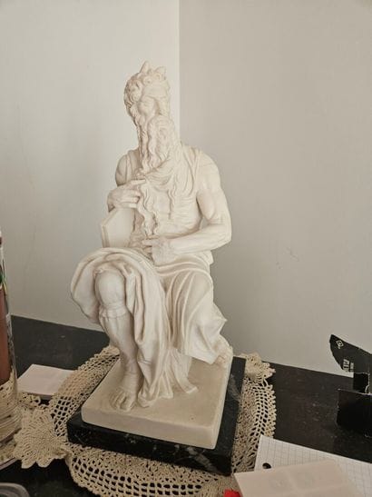 Resin sculpture depicting Moses
Height: 32...