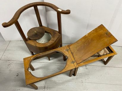 Folding wicker commode stool, used as a backrest...