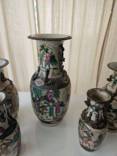 NANKIN 
Set of six porcelain vases decorated...
