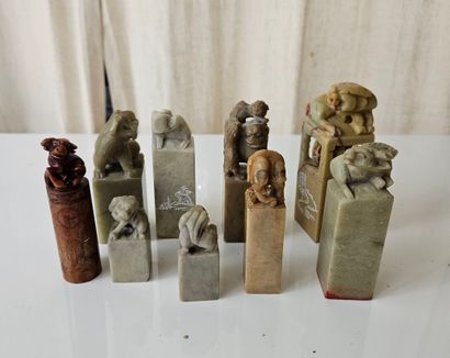 Set of nine hardstone seals 
Two are broken
Height:...