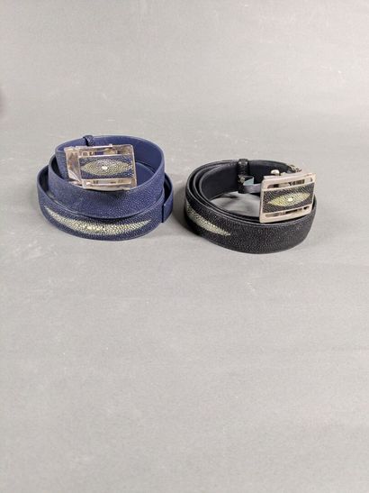 Set of two stingray leather belts, size 43...