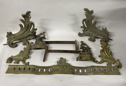 Gilded bronze fireplace accessories, including...