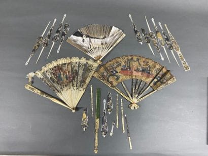 Set of four fans made of bone, wood, or mother-of-pearl
Partially...