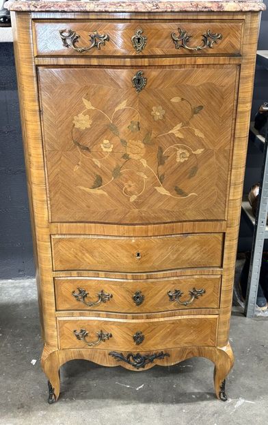 Louis XV-style secretary desk with marquetry...
