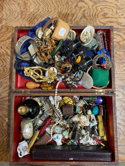 Lots of costume jewelry, soft bags, and evening...