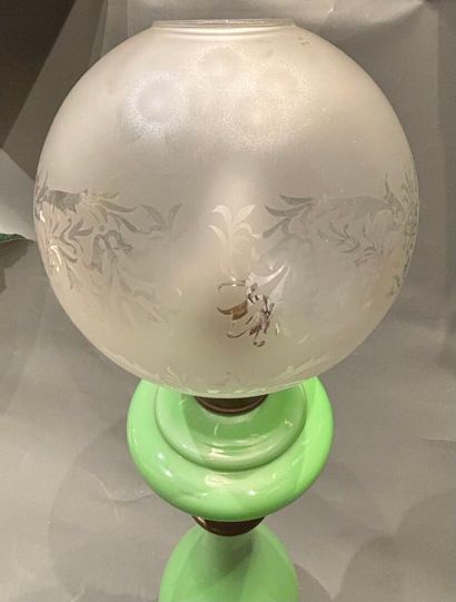 Green opaline glass kerosene lamp, electrically...