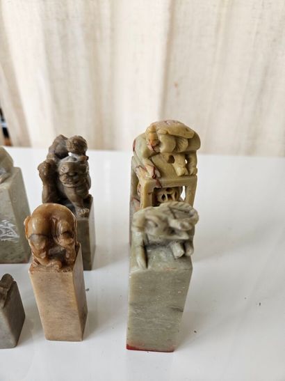 Set of nine hardstone seals 
Two are broken
Height:...