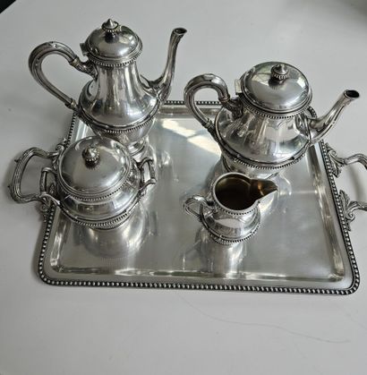 Four-piece tea and coffee set with a tray...