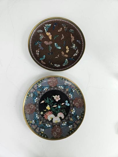 JAPAN
Two cloisonné enamel plates, one with...
