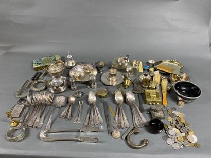 Set of silver plated metal items, including...