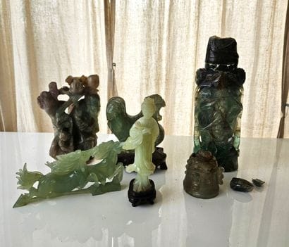 Set of six nephrite figurines (with chips...