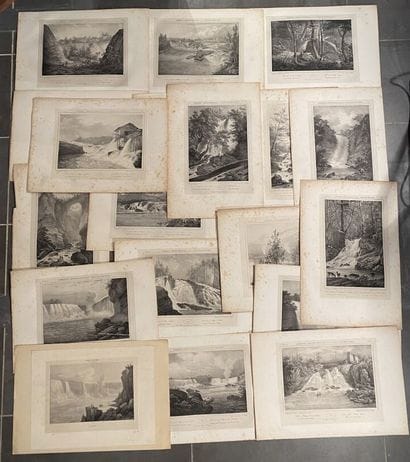 19 prints of scenes from the United States
(Stains,...