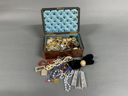 Set of costume jewelry in a jewelry box
