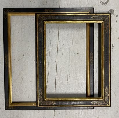 Set of two lacquered wooden frames with gold-trimmed...