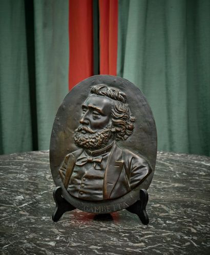 Oval bronze plaque depicting Gambetta in...