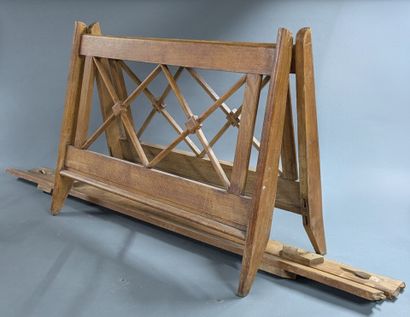 Natural wood bedpost with crossbar, circa...