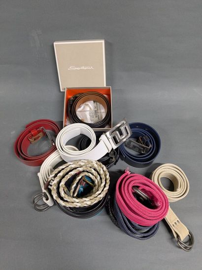 Set of belts, including leather belts, featuring:...