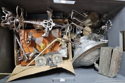 A large set of silver-plated metal items:...
