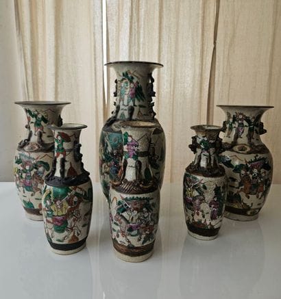 NANKIN 
Set of six porcelain vases decorated...
