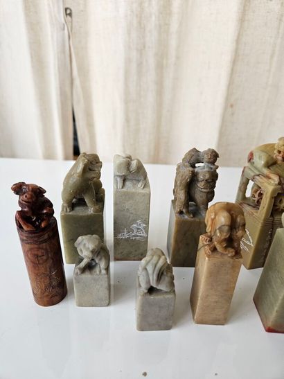 Set of nine hardstone seals 
Two are broken
Height:...