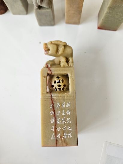 Set of nine hardstone seals 
Two are broken
Height:...