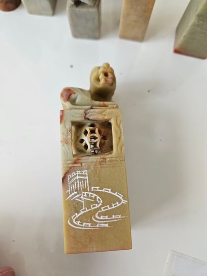 Set of nine hardstone seals 
Two are broken
Height:...