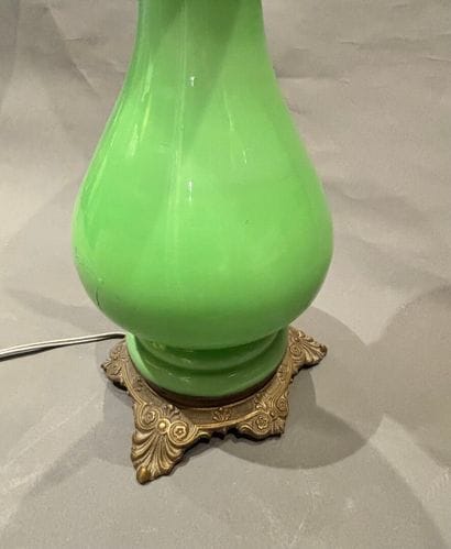 Green opaline glass kerosene lamp, electrically...
