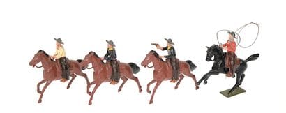 BRITAINS : 4 cavaliers Cow-boys en métal,...