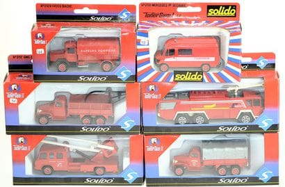 SOLIDO (6): 6 fire trucks: Iveco flatbed,...