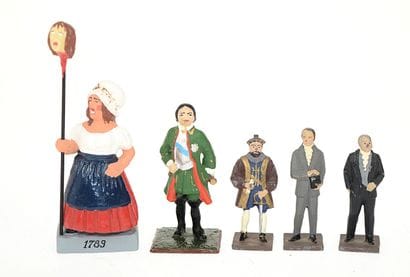 5 Figurines : 4 en plomb peint main, Pierre...