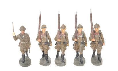 ELASTOLIN : 5 soldats Belges au défilé, en...
