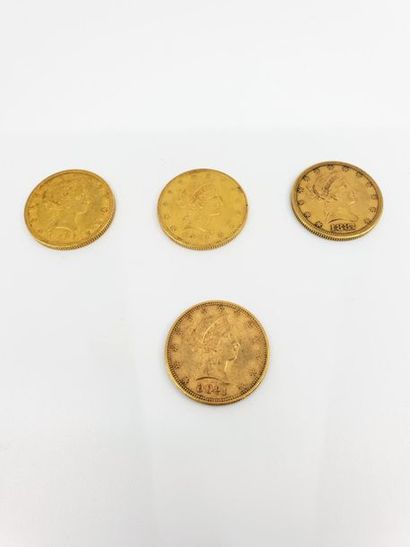 LOT DE QUATRE pièces de dix dollars or 1...