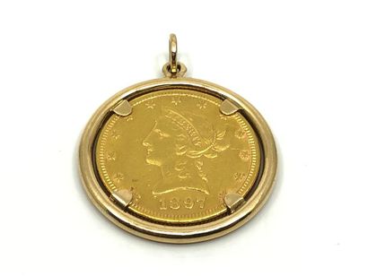 PENDENTIF en or jaune 750° ornée d'une pièce...