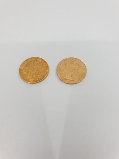 DEUX PIECES DE 20 FRANCS OR au génie 1875/1877...