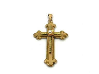 CROIX en or jaune et vert 750° ornée d'une...
