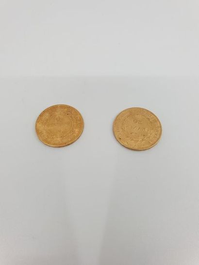 DEUX PIECES DE 20 FRANCS OR au génie 1875/1877...