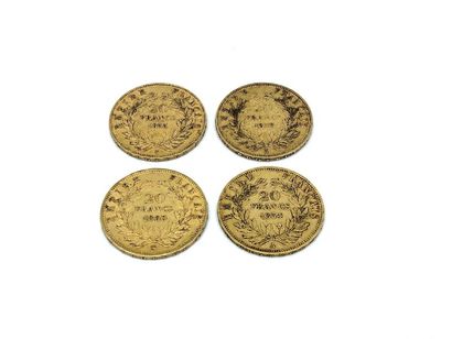 QUATRE PIECES 20 francs or Napoléon III non...