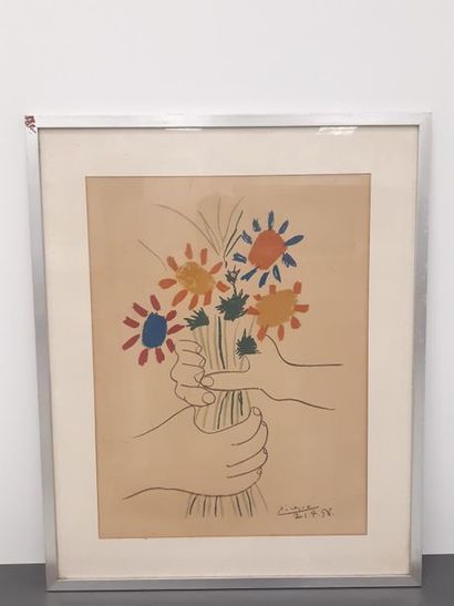 PICASSO, d'après 
Bouquet de fleurs 
Lithographie...