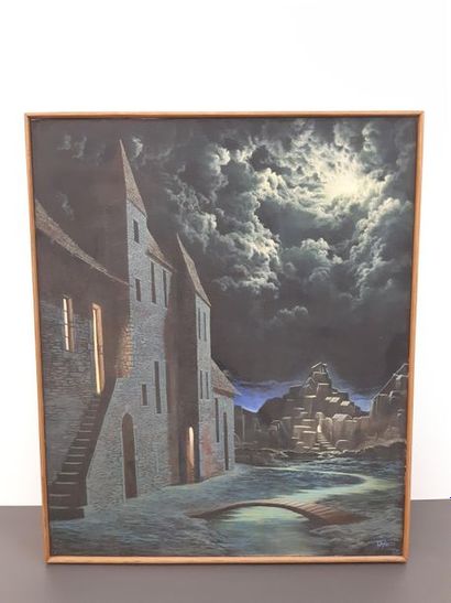 LANCI
Huile sur toile representant un château...