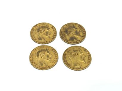 QUATRE PIECES 20 francs or Napoléon III non...