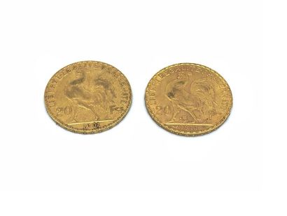 DEUX PIECES 20 francs or au coq 1901/1911
Poids...