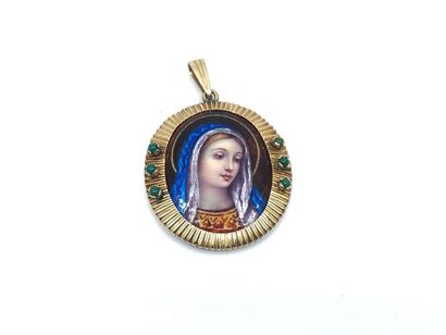 PENDENTIF 
en or jaune 750° ornée d'une miniature...