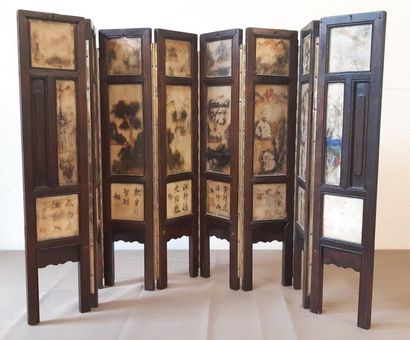 CHINE XIXème SIECLE
Paravent en bois et albatre...