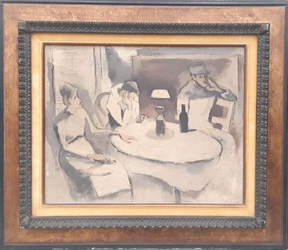ROBERT LOTIRON (1886-1966 ) 
La veillée
Huile...