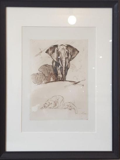 ODETTE DENIS (XX)
Elephants
Eaux forte encadrée
signée...