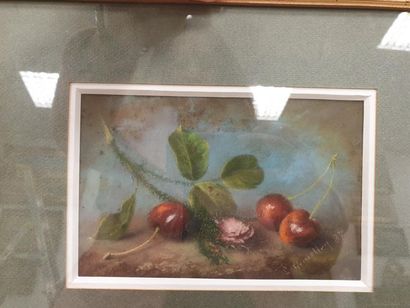 Louis GENSOLLEN (1834-1907)
Les cerises 
Pastel...