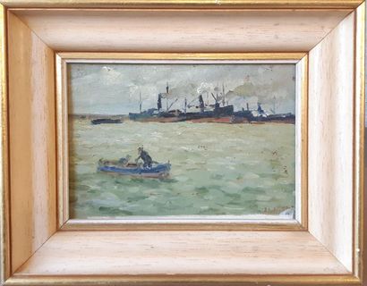 HUILE sur carton
encadrée représentant une...
