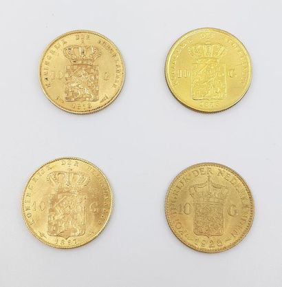 QUATRE pièces de 10 florins 1876, 1876, 1897,...